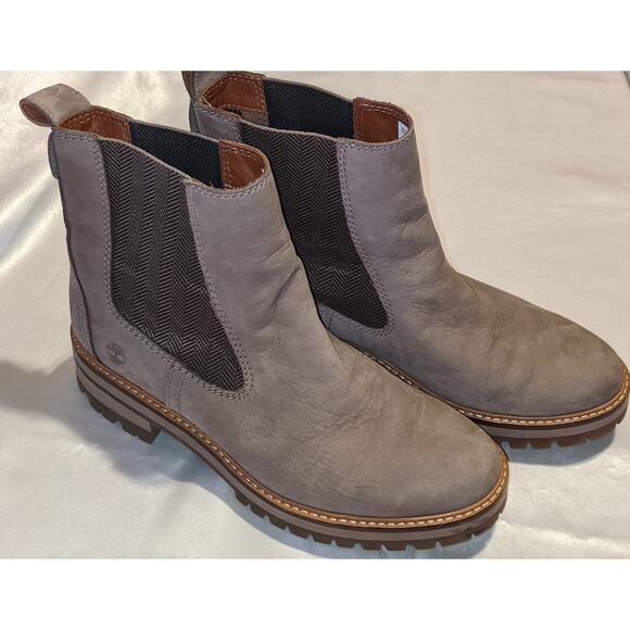 Timberland Women's Courmayeur Valley Chelsea Boots Taupe Nubuck Leather Size 10 - Picture 2 of 9
